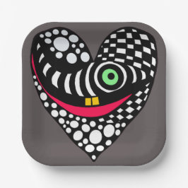 Plato De Papel Corazón abstracto en gris