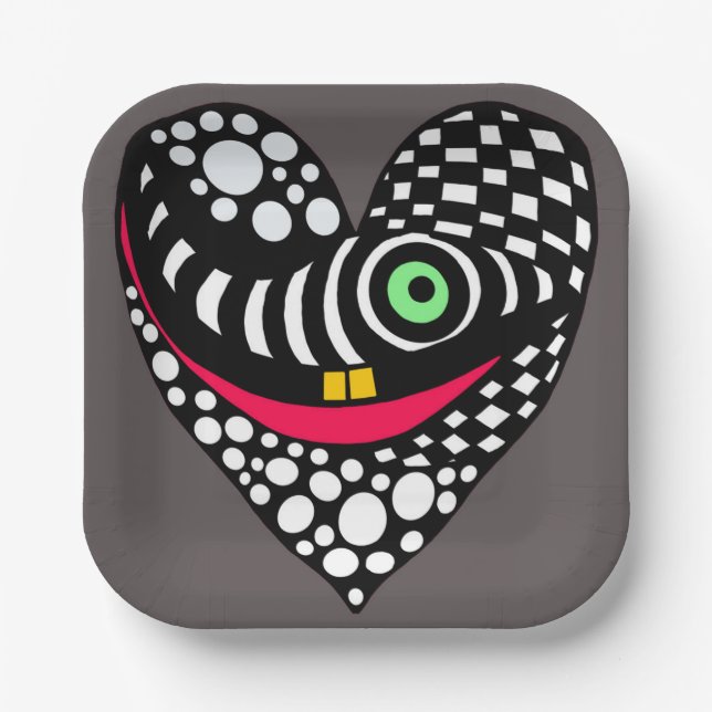 Plato De Papel Corazón abstracto en gris (Anverso)