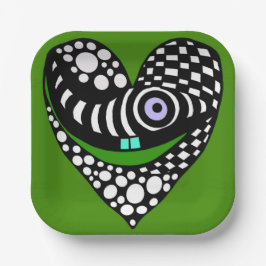 Plato De Papel Corazón abstracto en verde