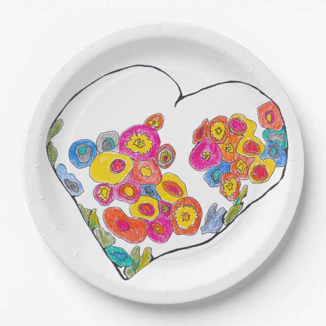 Plato De Papel Corazón Alegre de Sangría de Arte de Lydia (Anverso)