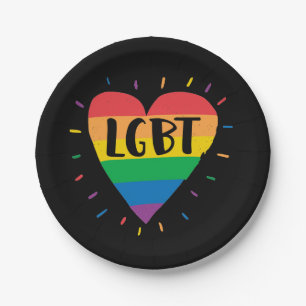 Plato De Papel Corazón arcoiris LGBT