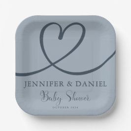 Plato De Papel Corazón azul minimalista manuscrito elegante