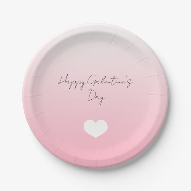 Plato De Papel Corazón blanco rosado feliz Personalizado del Día  (Anverso)