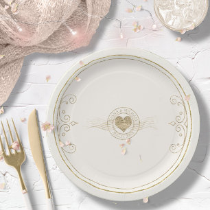 Plato De Papel Corazón Boda Romance francés Ivory ID870