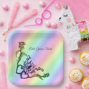 Plato De Papel Corazón con flor y mariposa