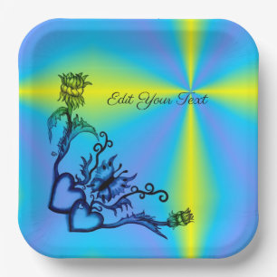 Plato De Papel Corazón con flor y mariposa