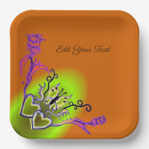 Plato De Papel Corazón con flor y mariposa