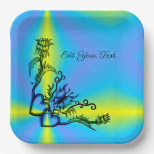 Plato De Papel Corazón con flor y mariposa