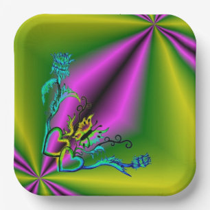 Plato De Papel Corazón con flor y mariposa