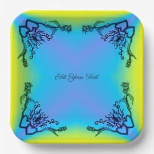 Plato De Papel Corazón con flor y mariposa