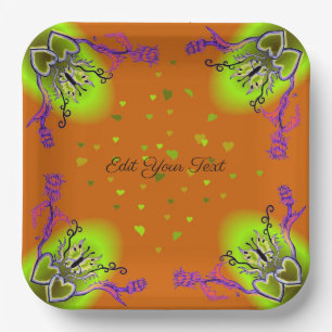 Plato De Papel Corazón con flor y mariposa