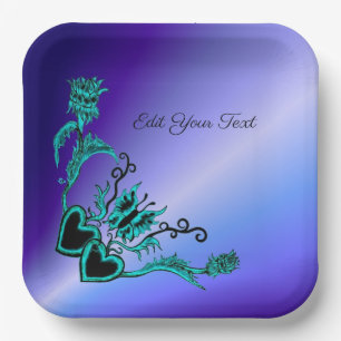 Plato De Papel Corazón con flor y mariposa