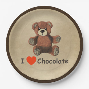 Plato De Papel Corazón Cute I (amor) Oso de peluche de chocolate