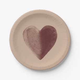 Plato De Papel Corazón de acuarela roja