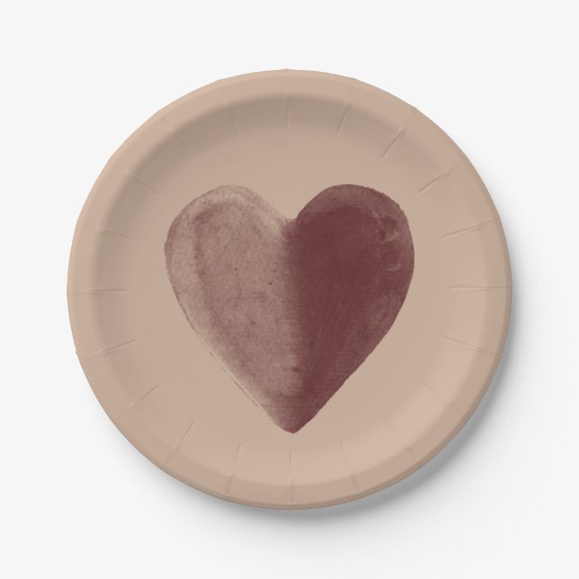 Plato De Papel Corazón de acuarela roja (Anverso)