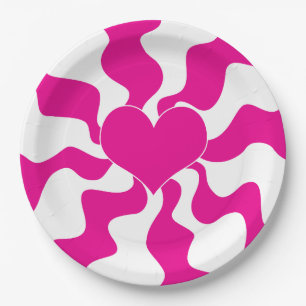 Plato De Papel Corazón de amor en magenta y blanco