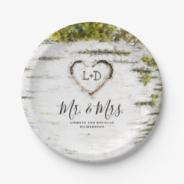 Plato De Papel Corazón de árbol de abedul rústico boda de otoño
