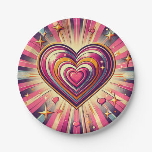 Plato De Papel Corazón de arte pop de los años 70/San Valentín