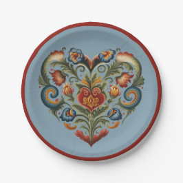 Plato De Papel Corazón de Arte Popular Rosemaling noruego