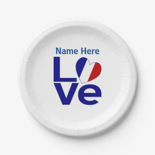 Plato De Papel Corazón de bandera azul francés de amor personaliz