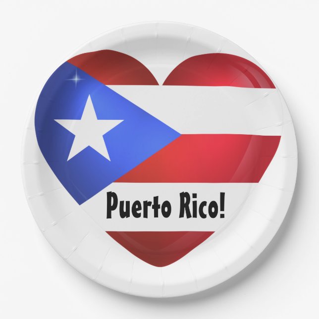 Plato De Papel Corazón de bandera de Puerto Rico (Anverso)