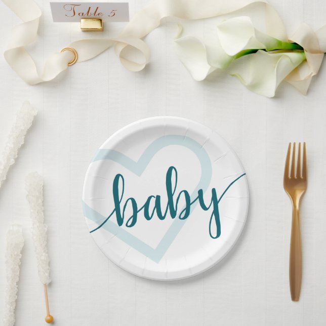 Plato De Papel Corazón de Bebé | Florecimiento verde oscuro verde (Boda)