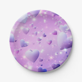 Plato De Papel Corazón de brillo púrpura 