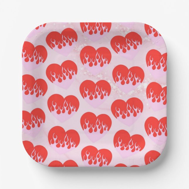 Plato De Papel Corazón de Fuego (Anverso)