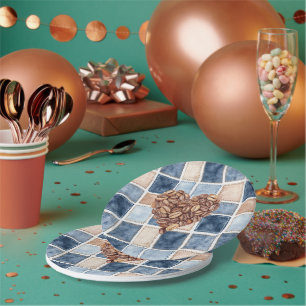 Plato De Papel Corazón de judías de café crema mezclilla azul fal