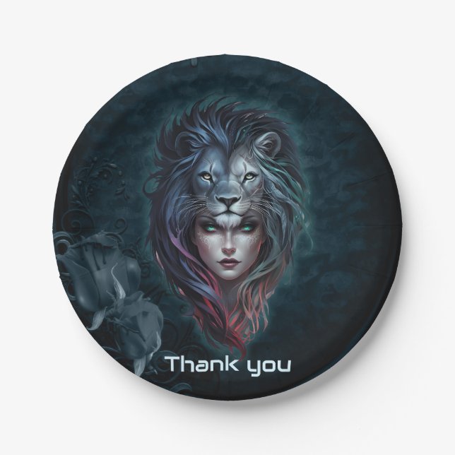 Plato De Papel Corazón de león y fuerza femenina (Anverso)