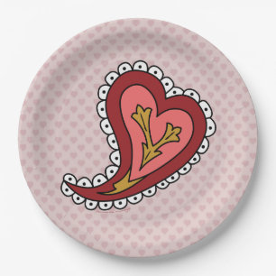 Plato de Papel Corazón de Paisley