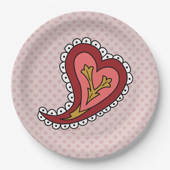 Plato de Papel Corazón de Paisley (Anverso)