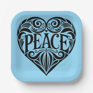 PLATO DE PAPEL CORAZÓN DE PAZ NEGRO Y BLANCO