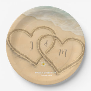Plato De Papel Corazón de Playa Bodas Personalizadas Arena y Mar