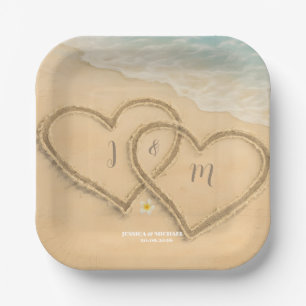 Plato De Papel Corazón de Playa Bodas Personalizadas Arena y Mar