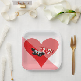 Plato De Papel Corazón de San Valentín con dos mariposas
