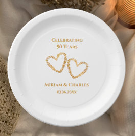 Plato De Papel Corazón del 50 aniversario de oro Boda personaliza