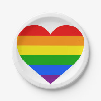 PLATO DE PAPEL CORAZÓN DEL ARCO IRIS "