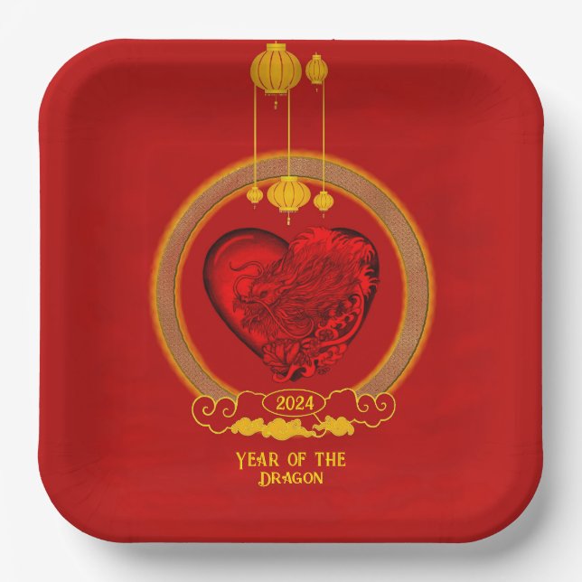 Plato De Papel Corazón del dragón, Año del dragón (Anverso)