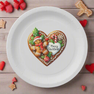 Plato De Papel Corazón del hombre de pan de jengibre de navidad l