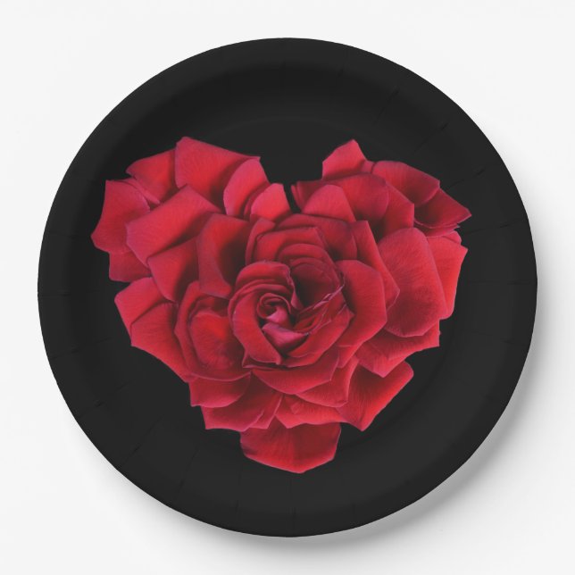 Plato De Papel Corazón del rosa rojo (Anverso)