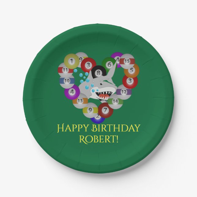 Plato De Papel Corazón del tiburón del cumpleaños de las bolas de (Anverso)