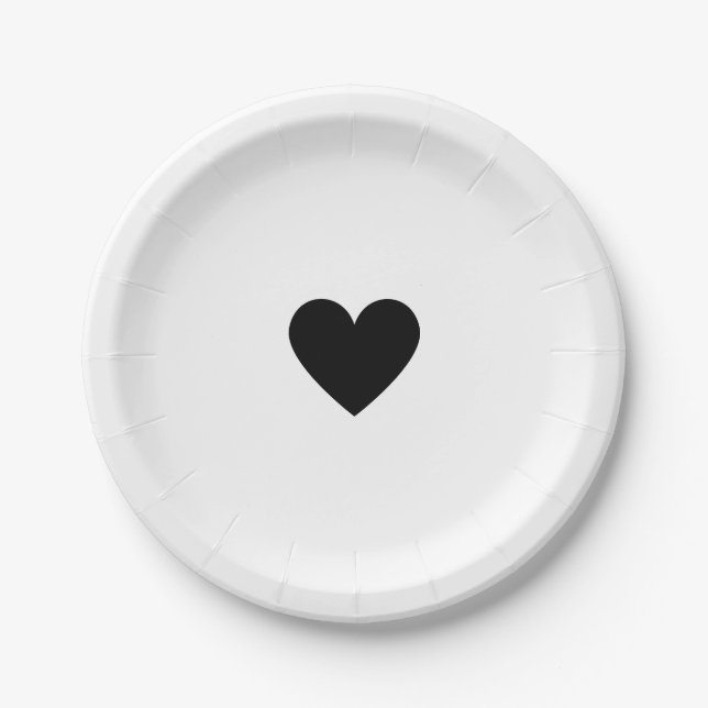 Plato De Papel Corazón en Blanco y Negro (Anverso)
