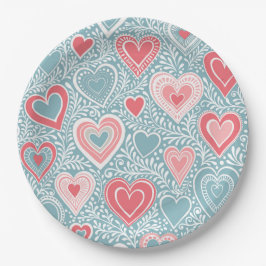 Plato De Papel Corazón floral folclórica suave azul Chica rosa Ru