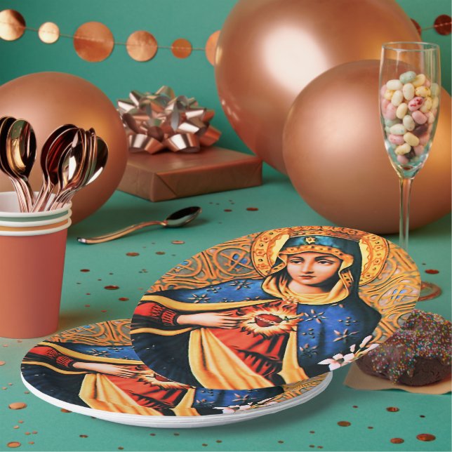 Plato De Papel Corazón inmaculado de María (Multi)