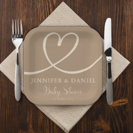 Plato De Papel Corazón minimalista Baby Shower Elegante Moderno