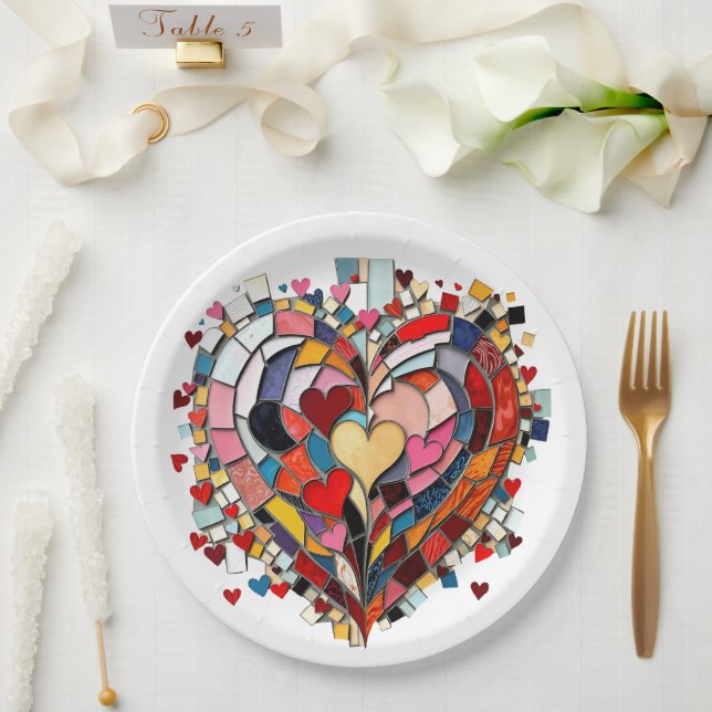 Plato De Papel Corazón Mosaico de Amor (Boda)