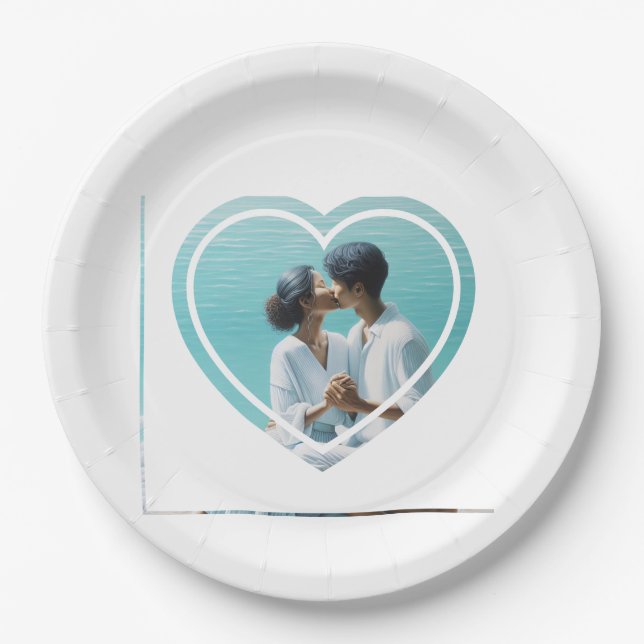 Plato De Papel Corazón Personalizado con Foto para Boda  (Anverso)