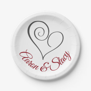 Plato De Papel Corazón Personalizado con Remolino Moderno