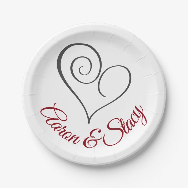 Plato De Papel Corazón Personalizado con Remolino Moderno (Anverso)
